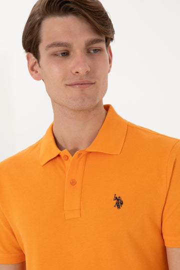 USPA Polo Shirt Men Orange VR051 USPOM300 Single Color Horse US Polo Assn.